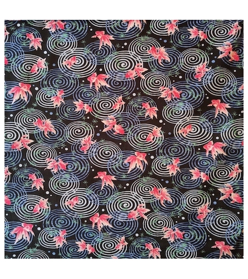 Tela de dobby japonés "kingyo" (peces de colores) en negro.