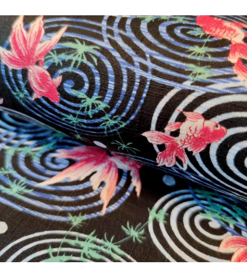 Japanese dobby fabric 'Kingyo' (goldfish) in black.