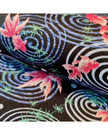 Japanese dobby fabric 'Kingyo' (goldfish) in black.