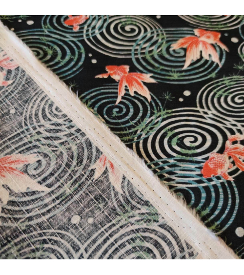 Japanese dobby fabric 'Kingyo' (goldfish) in dark green.