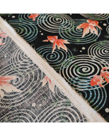 Japanese dobby fabric 'Kingyo' (goldfish) in dark green.