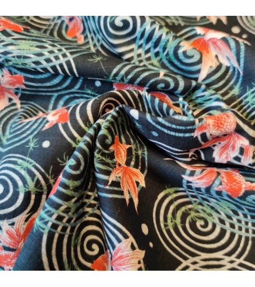 Japanese dobby fabric 'Kingyo' (goldfish) in dark green.