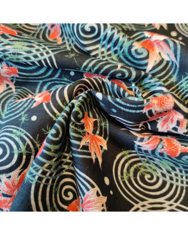 Japanese dobby fabric 'Kingyo' (goldfish) in dark green.