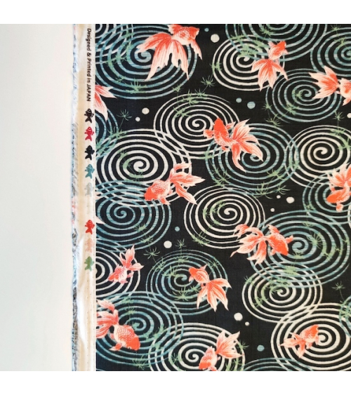 Japanese dobby fabric 'Kingyo' (goldfish) in dark green.