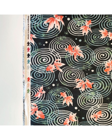 Japanese dobby fabric 'Kingyo' (goldfish) in dark green.