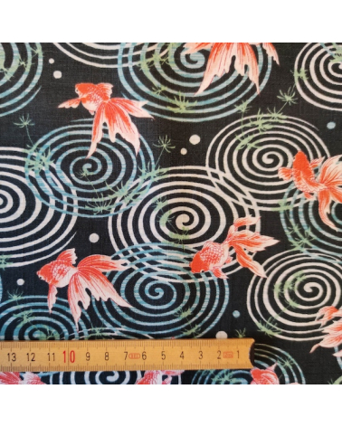Japanese dobby fabric 'Kingyo' (goldfish) in dark green.