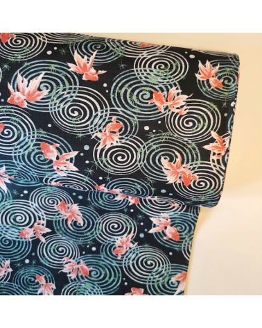 Japanese dobby fabric 'Kingyo' (goldfish) in dark green.