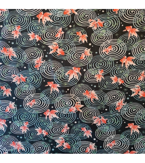 Japanese dobby fabric 'Kingyo' (goldfish) in dark green.
