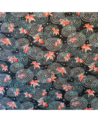 Japanese dobby fabric 'Kingyo' (goldfish) in dark green.