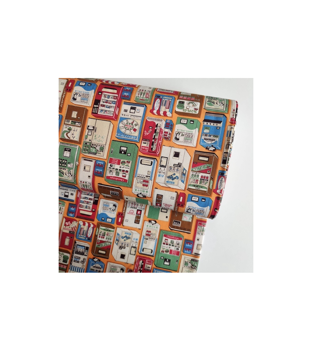 Japanese Oxford fabric "Vending machines" in orange.