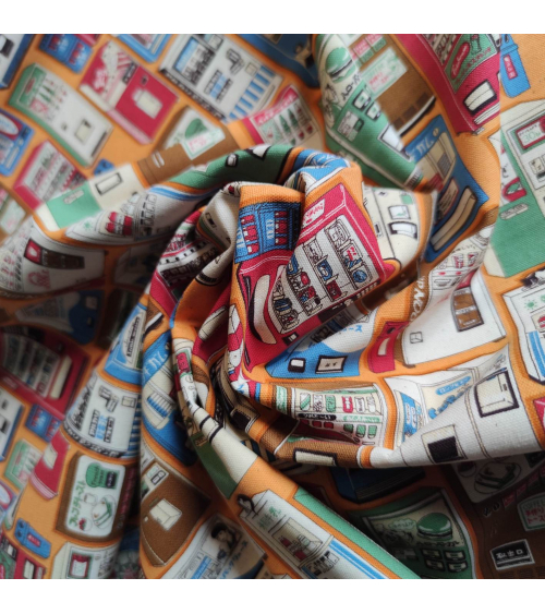 Japanese Oxford fabric "Vending machines" in orange.