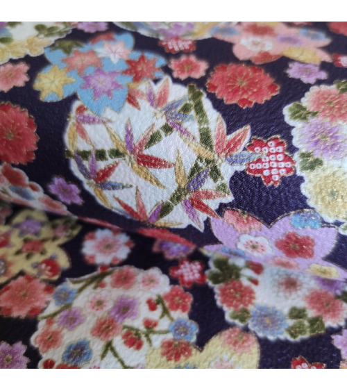 Japanese fabric 'Hanamaru' in violet in cotton chirimen.