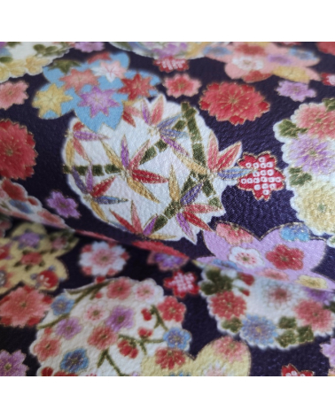 Japanese fabric 'Hanamaru' in violet in cotton chirimen.