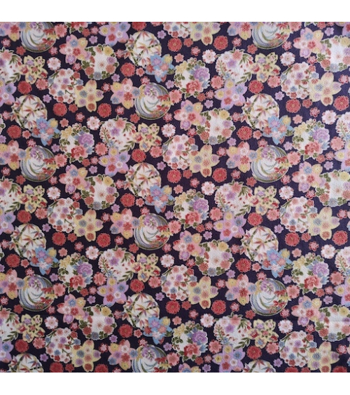 Japanese fabric 'Hanamaru' in violet in cotton chirimen.