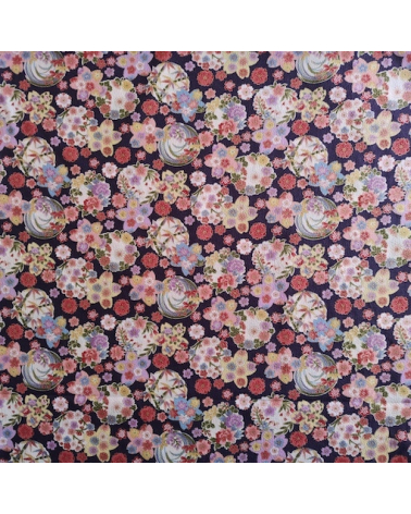 Japanese fabric 'Hanamaru' in violet in cotton chirimen.