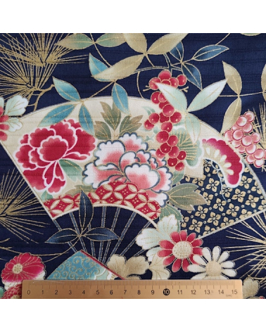 Japanese satin slub fabric "Sensu to matsu" in navy blue.