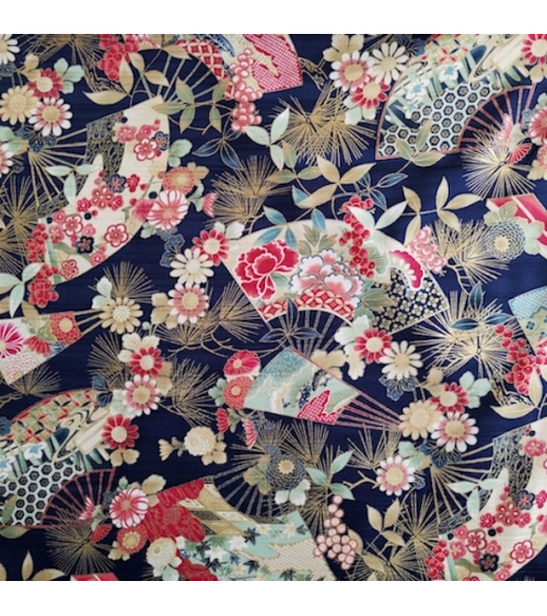 Japanese satin slub fabric "Sensu to matsu" in navy blue.