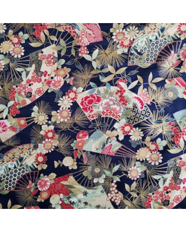 Japanese satin slub fabric "Sensu to matsu" in navy blue.