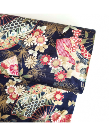 Japanese satin slub fabric "Sensu to matsu" in navy blue.