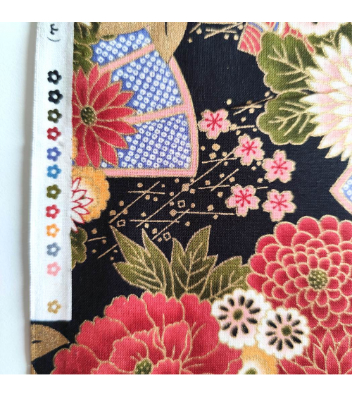 Japanese cotton fabric 'Fujisan fantasy' on black.