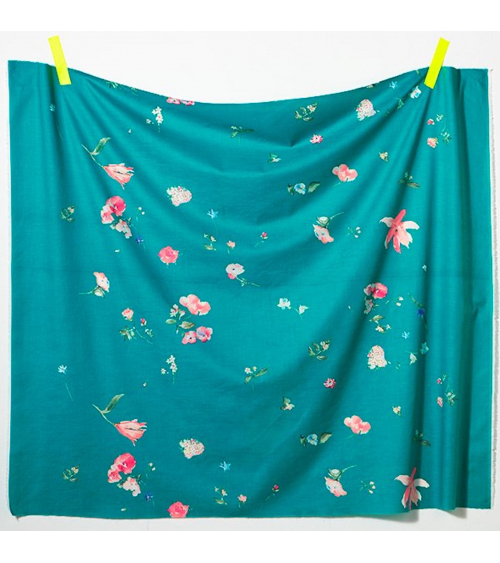 'New Morning' cotton-silk NANI IRO fabric in caribbean blue