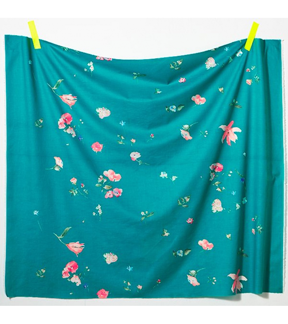 'New Morning' cotton-silk NANI IRO fabric in caribbean blue