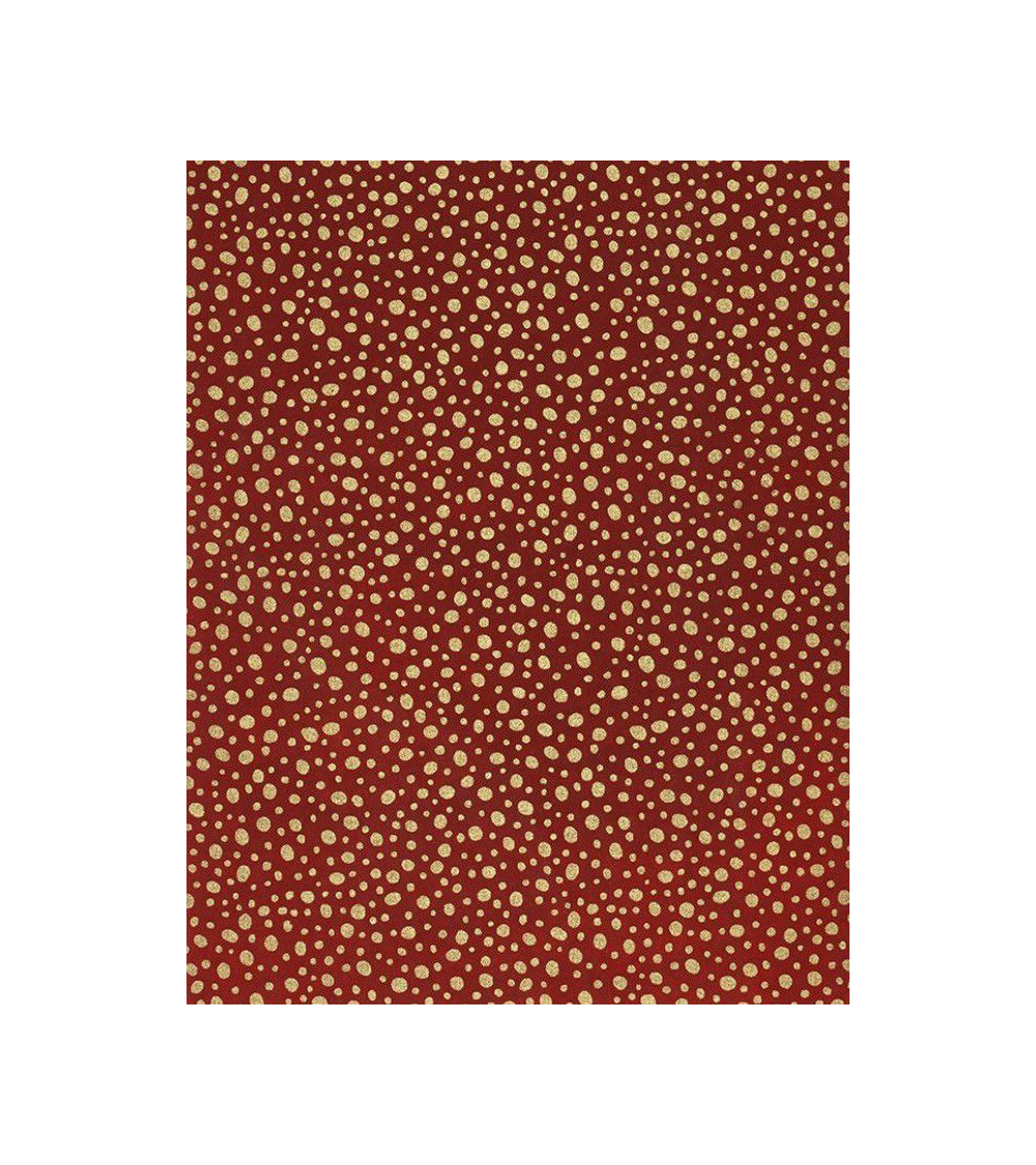 Papel Chiogami puntos dorados sobre fondo rojo.