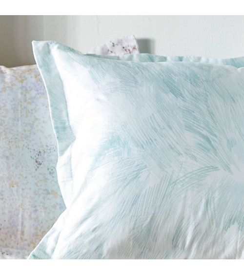 'Good Sign' Japanese Fabric by NANI IRO, in aqua green on white. Pearlescent highlights.