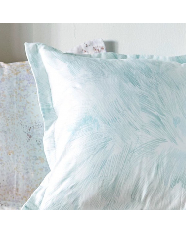 'Good Sign' Japanese Fabric by NANI IRO, in aqua green on white. Pearlescent highlights.