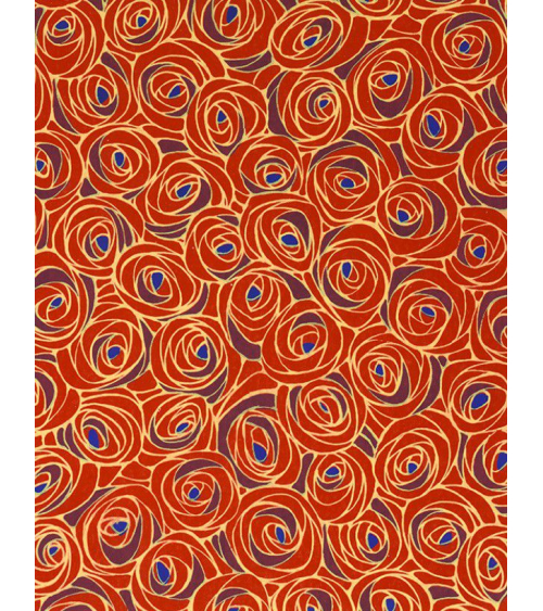 Papel Chiyogami de rosas en rojo con centro azul.