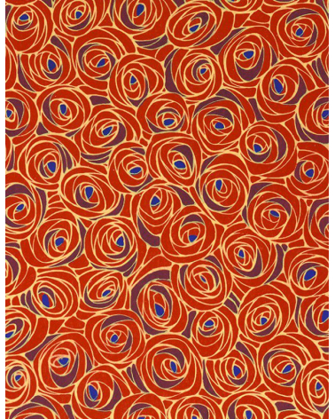 Papel Chiyogami de rosas en rojo con centro azul.