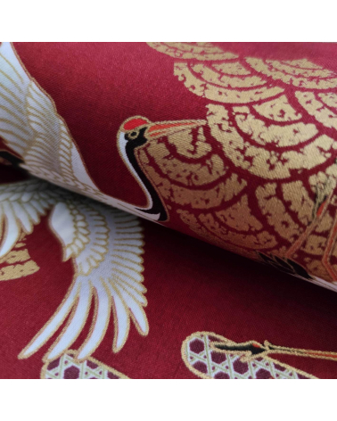 Japanese fabric. Flying Cranes and Clouds in cherry red.