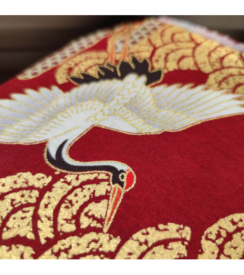 Japanese fabric. Flying Cranes and Clouds in cherry red.