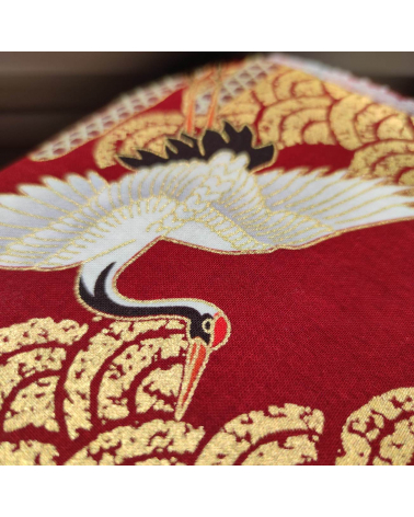Japanese fabric. Flying Cranes and Clouds in cherry red.