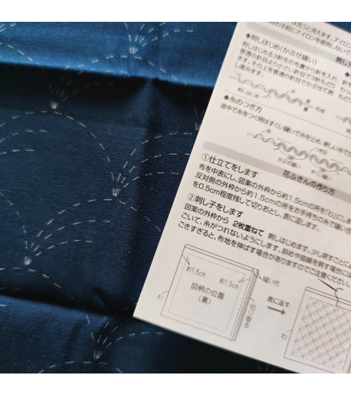 Hana Fukin "Seigaiha". Preprinted cloth with instructions for Sashiko.