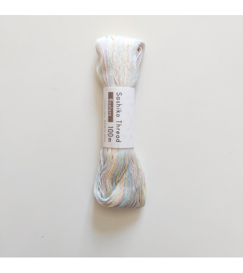 Hilo de sashiko (bordado japonés) 100m. Degradado pastel 6 colores.