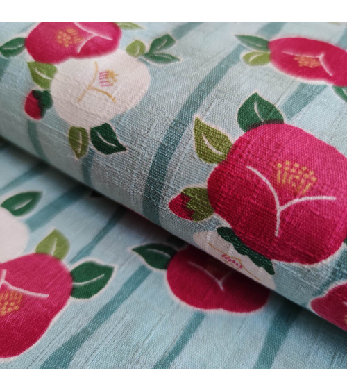 Japanese dobby fabric "Camellias" (Tsubaki) in light blue.