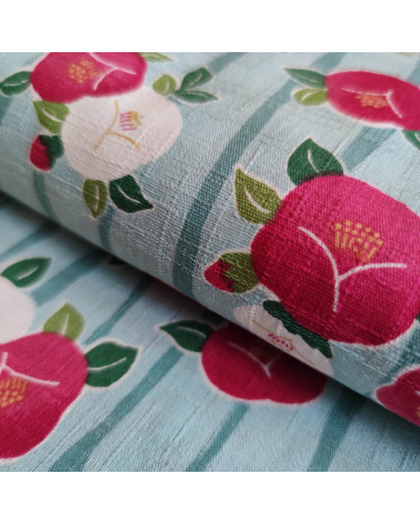 Japanese dobby fabric "Camellias" (Tsubaki) in light blue.