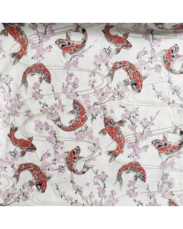 Japanese dobby fabric "Koi to sakura" in white.