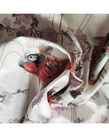 Japanese dobby fabric "Koi to sakura" in white.