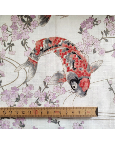 Japanese dobby fabric "Koi to sakura" in white.