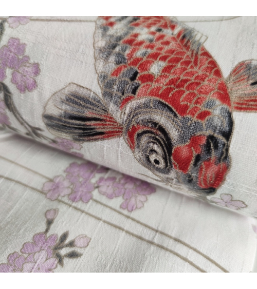 Japanese dobby fabric "Koi to sakura" in white.