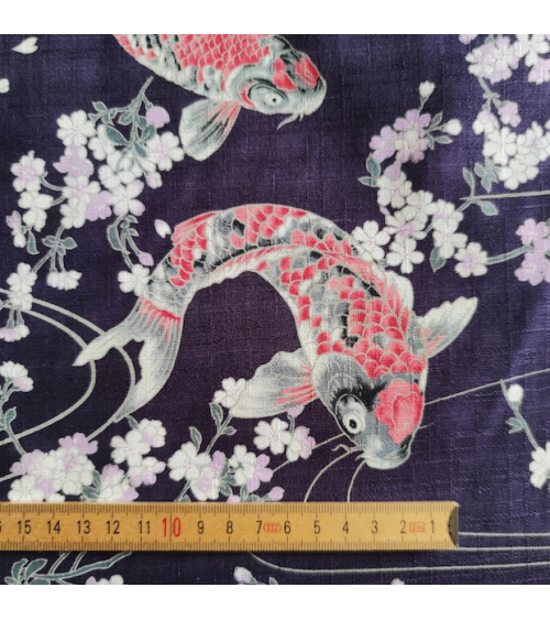 Tela de dobby japonés "Koi to sakura" violeta.