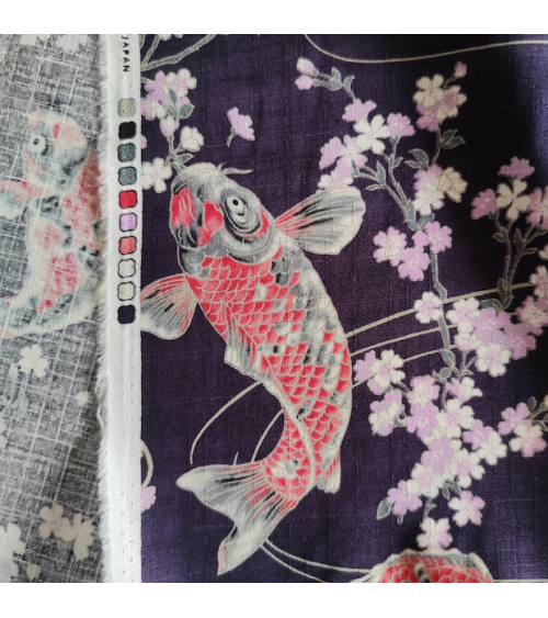 Tela de dobby japonés "Koi to sakura" violeta.