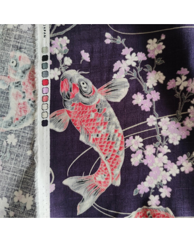 Tela de dobby japonés "Koi to sakura" violeta.