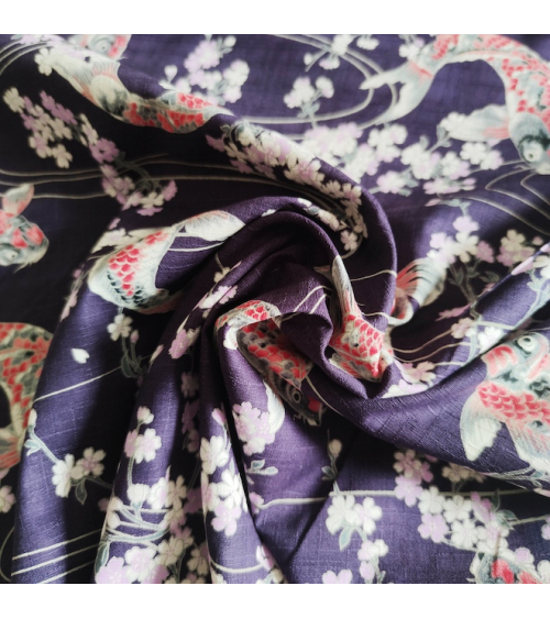 Tela de dobby japonés "Koi to sakura" violeta.