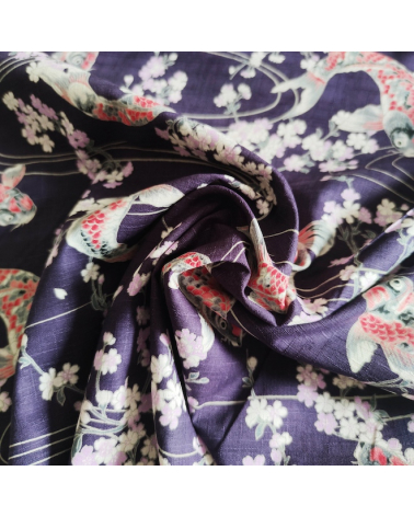 Tela de dobby japonés "Koi to sakura" violeta.