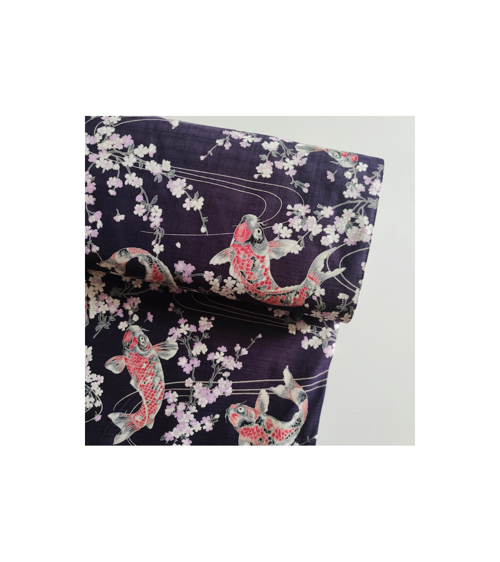 Tela de dobby japonés "Koi to sakura" violeta.