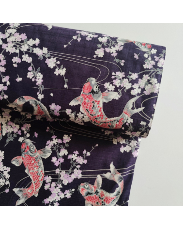 Tela de dobby japonés "Koi to sakura" violeta.