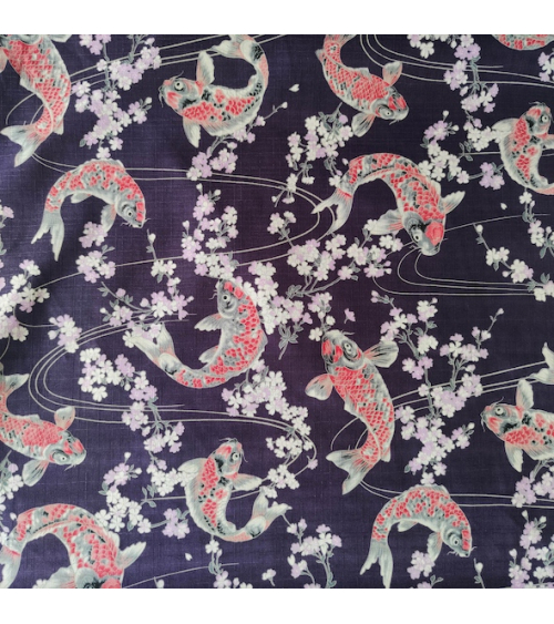 Tela de dobby japonés "Koi to sakura" violeta.